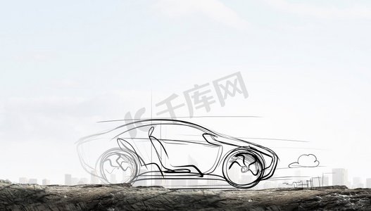 手绘汽车汽车摄影照片_画好的汽车模型。白色背景上的手绘汽车设计