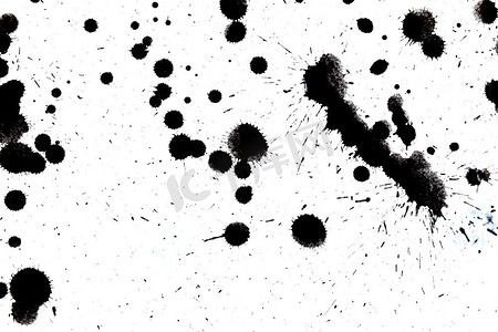 黑色墨水飞溅。光泽笔刷油漆污点、污渍、艺术斑点、油污、抽象水滴。扑通一声，流畅的插图。