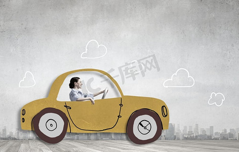 驾驶老式拉车的女人.