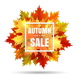 秋季销售插图，带落叶。秋季销售矢量插图与落叶。10月或11月降价季节横幅