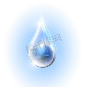 环境保护蓝色摄影照片_行星内部的大水滴。环境保护的象征