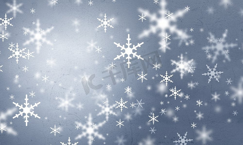 冬天的背景。蓝色上有白色雪花的背景图像