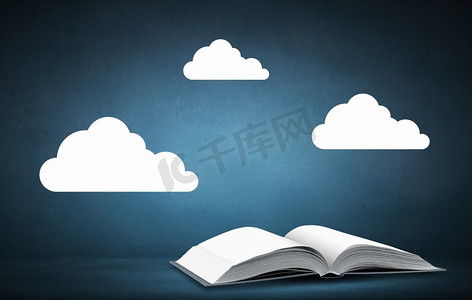 书和云。打开书页上方有白云的书