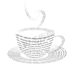 一杯由文字组成的咖啡的图片