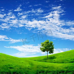 夏天摄影照片_天空中有云的草地景观