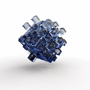 高科技立方体模型未来派概念与瓦解立方体在白色背景