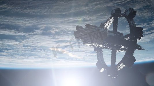火箭星球摄影照片_空间站绕地球运行。这张照片由NASA提供。