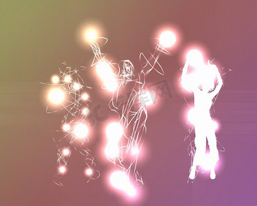 迪斯科或夜总会舞者剪影的彩色插图