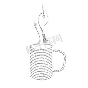 卡布奇诺图片摄影照片_一杯由文字组成的咖啡的图片