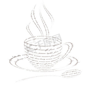卡布奇诺图片摄影照片_一杯由文字组成的咖啡的图片