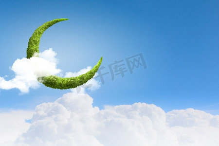 绿月亮由绿叶制成的月亮的概念图像