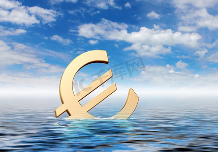 投资摄影照片_漂浮在蓝色海浪上的货币符号