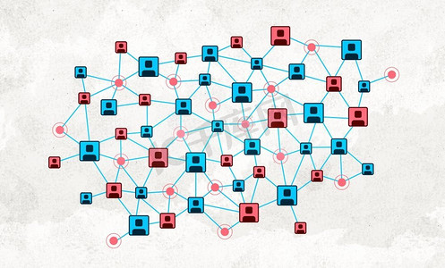 社会互动和交流。背景概念图像，网格表示社交网络概念
