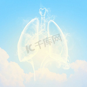 人体肺部的示意图。人体肺部的示意图，在彩色背景上有不同的元素。拼贴画。