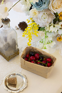 餐桌假花插花下午茶鲜花欧式装修车厘子樱桃水果