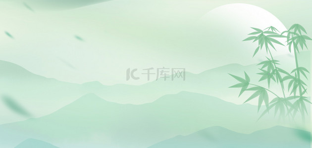 清明节山水绿色水墨中国风春天春分海报背景