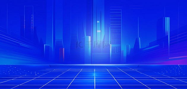 蓝色空间感科技城市抽象科技