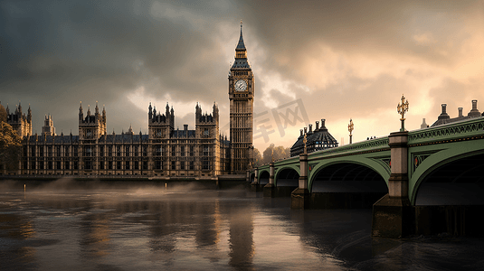英国地标摄影照片_英国伦敦大本钟伊丽莎白塔威斯敏斯特桥
