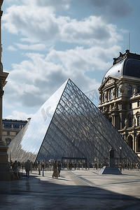 地标摄影照片_巴黎罗浮宫博物馆外景摄影图