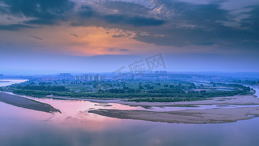 内蒙摄影照片_内蒙古黄河弯道夏季落日景观