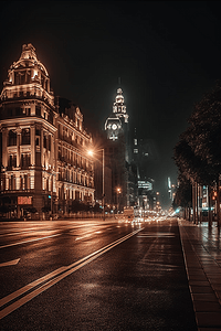 上海南京路外滩夜景摄影图