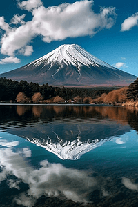 苹果树远景摄影照片_日本富士山远景摄影图