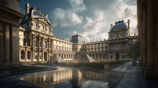 巴黎罗浮宫博物馆外景摄影图