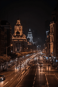 上海南京路外滩夜景摄影图