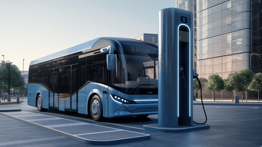新能源汽车公交车充电桩摄影图