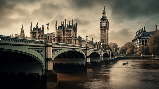 英国伦敦大本钟摄影照片_英国伦敦大本钟伊丽莎白塔威斯敏斯特桥