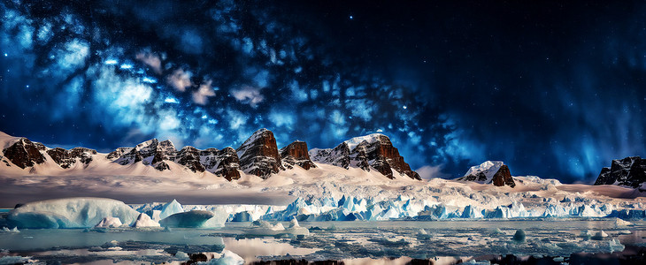 绚丽银河下的冰川雪山