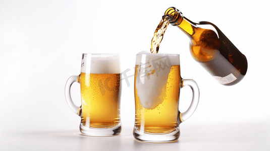 黄色啤酒饮品气泡透明杯静物摄影图
