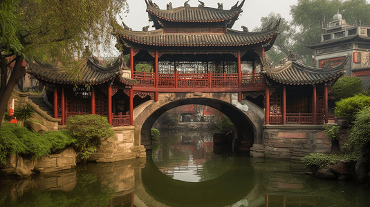中式古典底纹摄影照片_苏州江南中式园林建筑风景