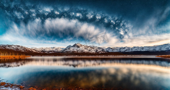 绚丽夜空摄影照片_银河下的冰川雪山和湖面