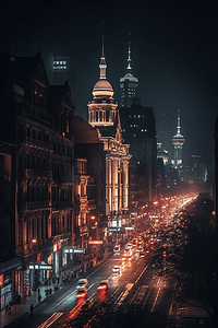 爱心花环欧式摄影照片_上海南京路外滩夜景摄影图