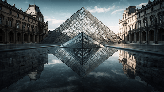 巴黎罗浮宫博物馆外景摄影图