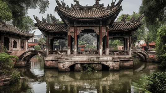 水墨江南雨镇摄影照片_江南中式苏州园林建筑风景