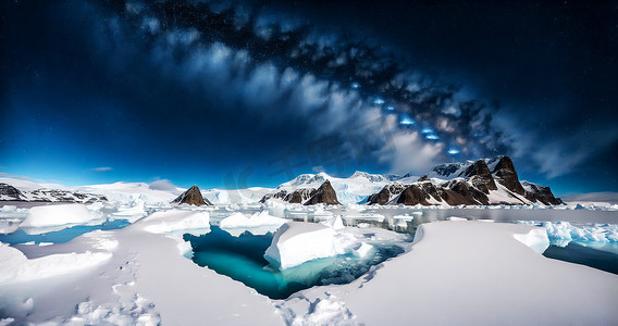 雪山星空摄影照片_美丽银河下的冰川雪山