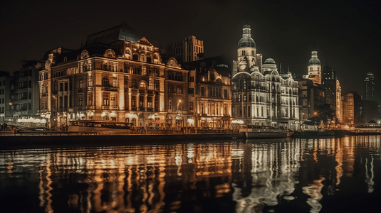 古窑民俗博览区摄影照片_上海外滩欧式建筑夜景摄影图