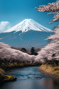 富士山滑雪摄影照片_日本富士山远景摄影图