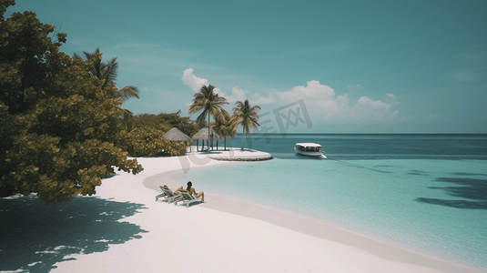马尔代夫旅游度假海景情侣海滩天空摄影图