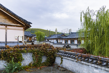 下雨农村风景摄影照片_中国朝鲜族百年部落雨天景观23