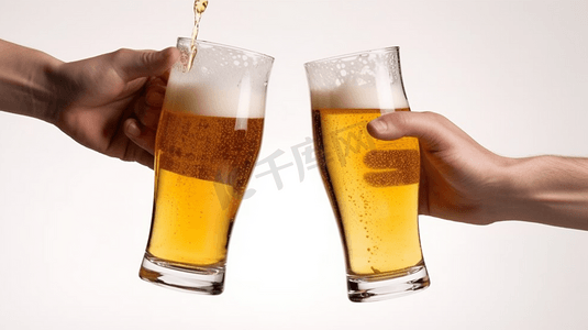 气泡膜原料摄影照片_黄色啤酒饮品气泡透明杯碰杯静物摄影图