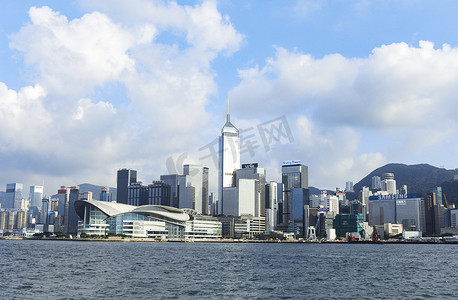 香港旅游手绘摄影照片_维多利亚港湾城市建筑