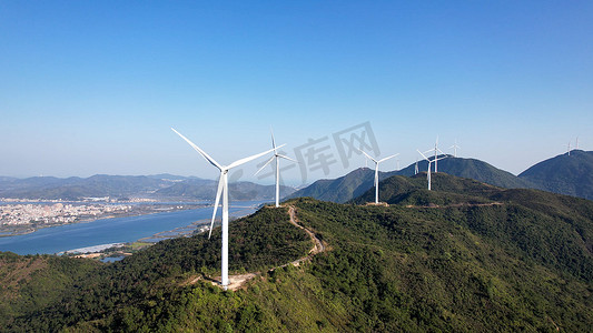 涡轮机摄影照片_风电风能风车新能源