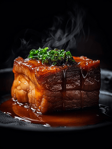 红烧肉盖饭摄影照片_传统模式红烧肉图片