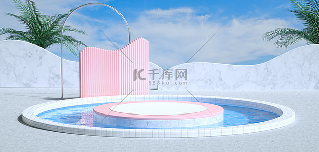 游泳背景图片_游泳池C4D泳池简约3D立体背景