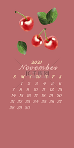 冬天红色植物背景图片_十一月日历手机壁纸水彩樱桃
