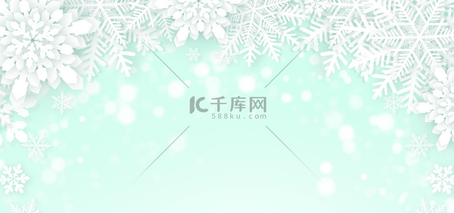 绿色雪花背景背景图片_雪花冬季卡通风格剪纸背景