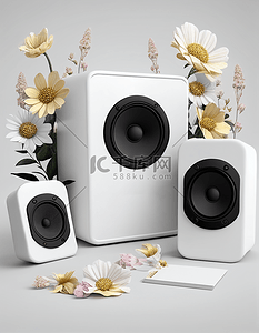 音箱店店招背景图片_产品摄影3d电器白色音箱
